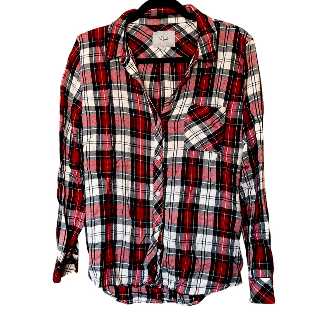 Rails Plaid Button Down Shirt - Medium - Navy & Red EUC